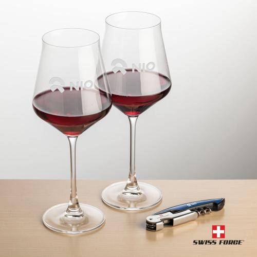 Corporate Recognition Gifts - Etched Barware - Swiss Force&reg; Opener & Bretton Wine