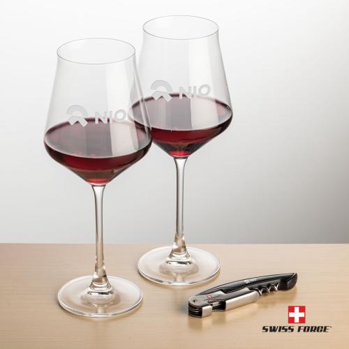 Corporate Recognition Gifts - Etched Barware - Swiss Force&reg; Opener & Bretton Wine