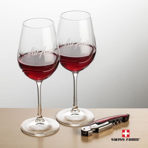 Corporate Recognition Gifts - Etched Barware - Swiss Force&reg; Opener & Bartolo Wine