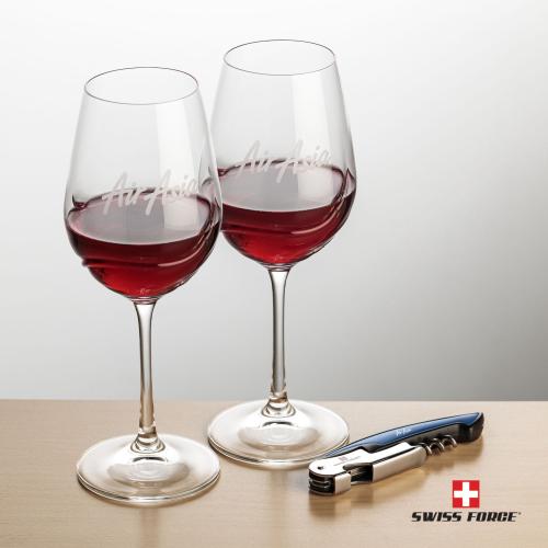 Corporate Recognition Gifts - Etched Barware - Swiss Force&reg; Opener & Bartolo Wine