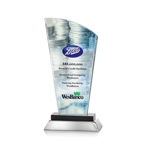 Corporate Awards - Sales Awards - Hansen Full Color Black Peak Crystal Award