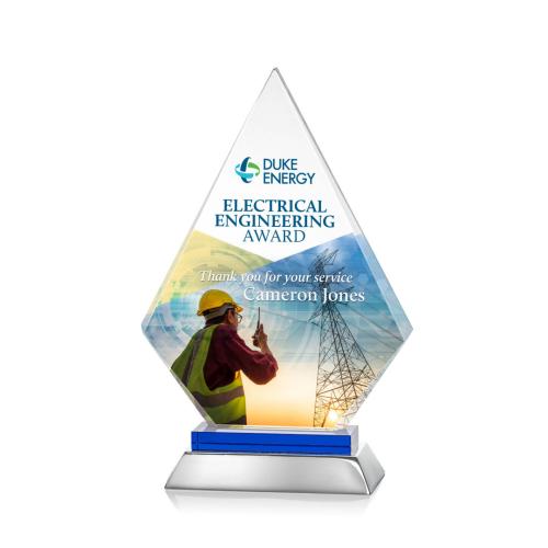 Corporate Awards - Glass Awards - Colored Glass Awards - Valhalla Full Color Blue Diamond Crystal Award