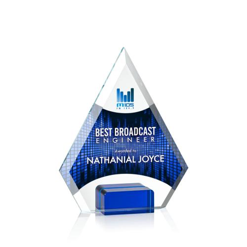 Corporate Awards - Glass Awards - Colored Glass Awards - Charlotte Full Color Blue Diamond Crystal Award