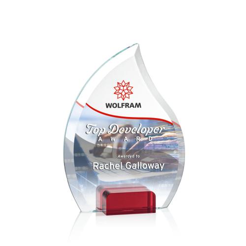 Corporate Awards - Crystal Awards - Colored Crystal - Red Crystal Awards - Romy Full Color Red Flame Crystal Award