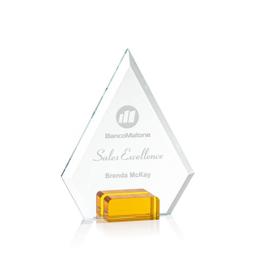 Corporate Awards - Glass Awards - Colored Glass Awards - Charlotte Amber Diamond Crystal Award