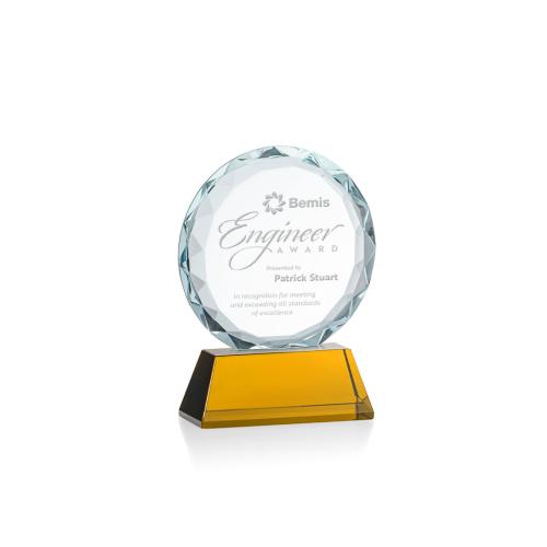 Corporate Awards - Glass Awards - Colored Glass Awards - Stratford Amber Circle Crystal Award