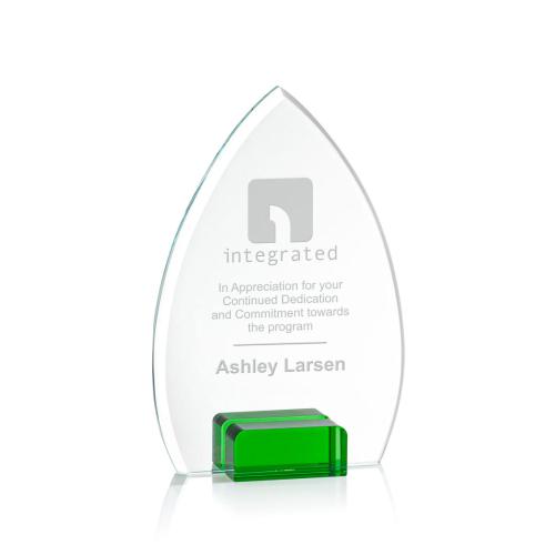 Corporate Awards - Glass Awards - Colored Glass Awards - Aylin Green Arch & Crescent Crystal Award