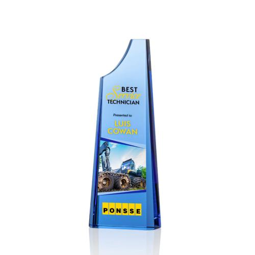 Corporate Awards - Crystal Awards - Crystal Pillar Awards - Middleton Full Color Sky Blue Obelisk Crystal Award