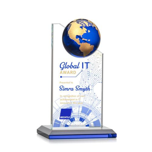 Corporate Awards - Sales Awards - Arden Full Color Blue/Gold Spheres Crystal Award