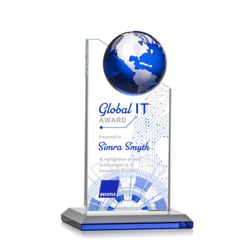 Corporate Awards - Glass Awards - Colored Glass Awards - Arden Full Color Blue/Silver Spheres Crystal Award