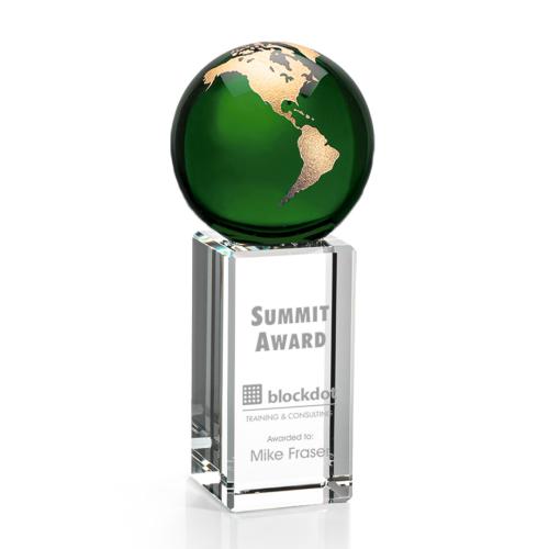 Corporate Awards - Sales Awards - Luz Globe Green/Gold Spheres Crystal Award