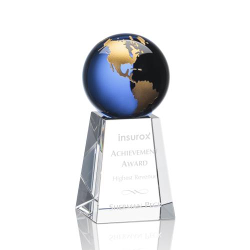 Corporate Awards - Sales Awards - Heathcote Globe Blue/Gold Spheres Crystal Award