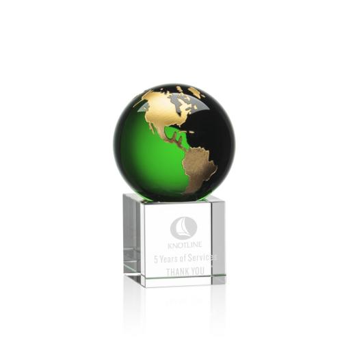 Corporate Awards - Sales Awards - Haywood Globe Green/Gold Spheres Crystal Award