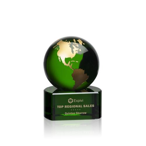 Corporate Awards - Sales Awards - Marcana Globe Green/Gold Spheres Crystal Award