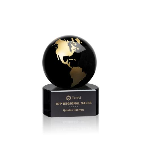 Corporate Awards - Sales Awards - Marcana Globe Black/Gold Spheres Crystal Award