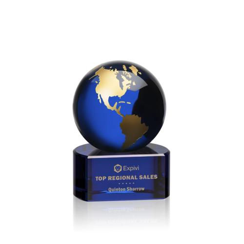 Corporate Awards - Sales Awards - Marcana Globe Blue/Gold Spheres Crystal Award