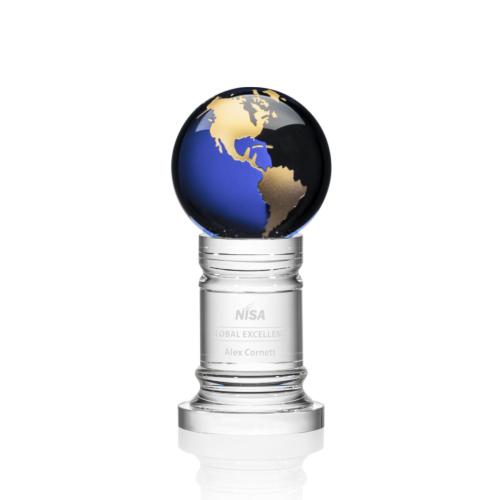 Corporate Awards - Sales Awards - Colverstone Globe Blue/Gold Spheres Crystal Award