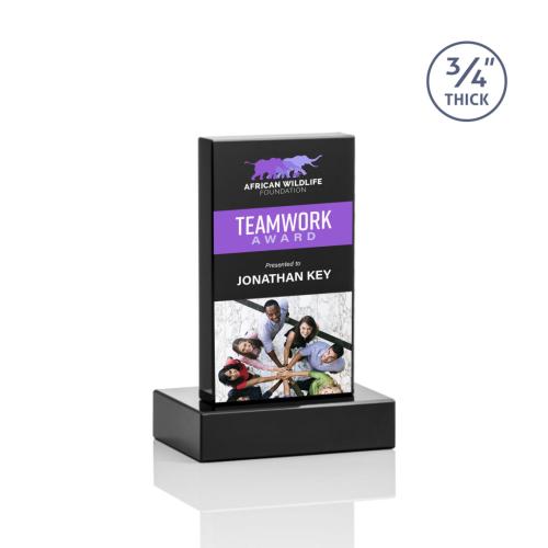 Corporate Awards - Full Color Awards - Hathaway Full Color Black Rectangle Crystal Award