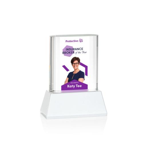 Corporate Awards - Full Color Awards - Merit Full Color White on Base Rectangle Crystal Award