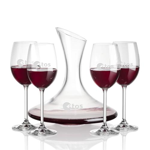 Corporate Recognition Gifts - Etched Barware - Madagascar Carafe & Woodbridge Wine