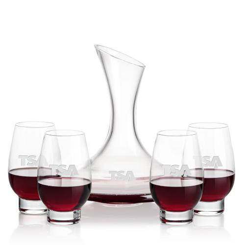 Corporate Recognition Gifts - Etched Barware - Madagascar Carafe & Glenarden Stemless Wine