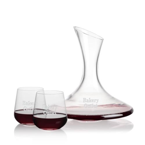 Corporate Recognition Gifts - Etched Barware - Madagascar Carafe & Howden Stemless Wine