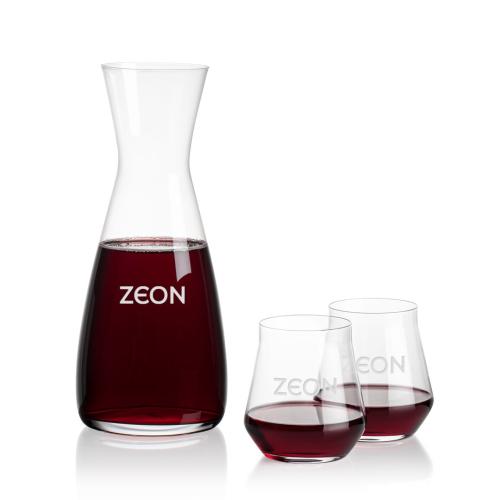 Corporate Recognition Gifts - Etched Barware - Portofino Carafe & Bretton Stemless Wine