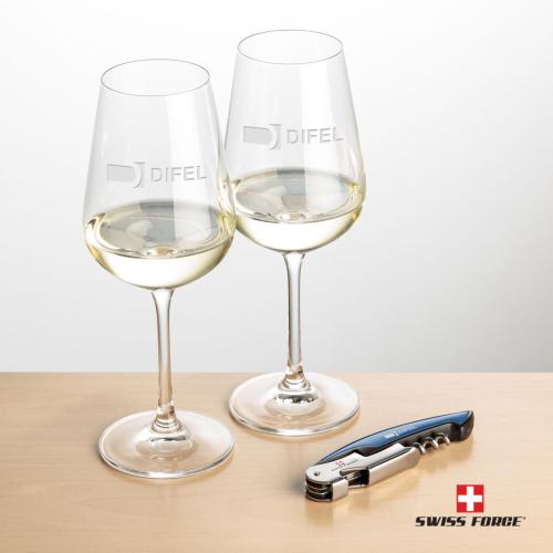 Corporate Recognition Gifts - Etched Barware - Swiss Force® Opener & Laurent Wine