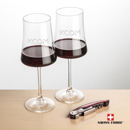 Corporate Recognition Gifts - Etched Barware - Swiss Force&reg; Opener & Dakota Wine