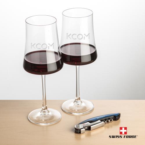 Corporate Recognition Gifts - Etched Barware - Swiss Force&reg; Opener & Dakota Wine