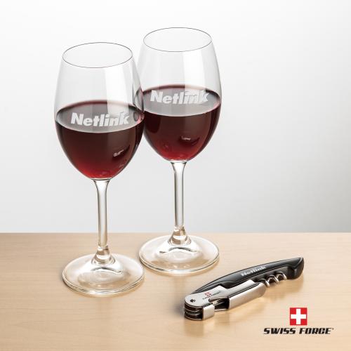 Corporate Recognition Gifts - Etched Barware - Swiss Force&reg; Opener & Naples Wine