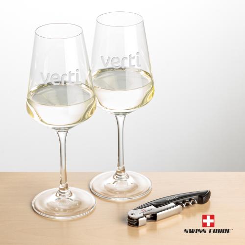 Corporate Recognition Gifts - Etched Barware - Swiss Force&reg; Opener & Cannes Wine