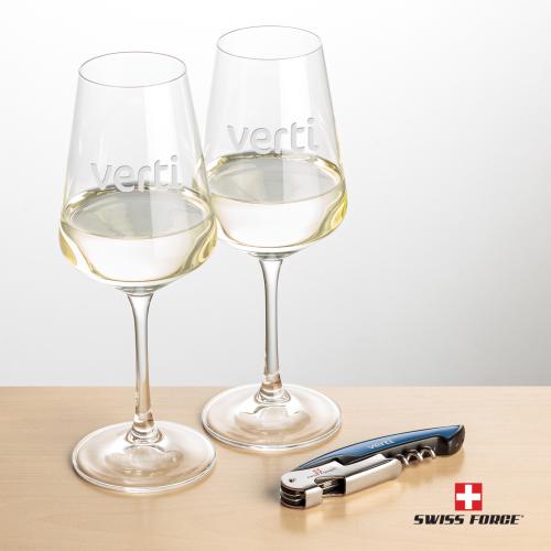 Corporate Recognition Gifts - Etched Barware - Swiss Force&reg; Opener & Cannes Wine