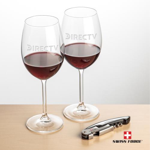 Corporate Recognition Gifts - Etched Barware - Swiss Force&reg; Opener & Blyth Wine
