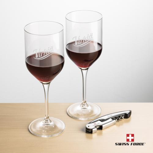 Corporate Recognition Gifts - Etched Barware - Swiss Force&reg; Opener & Belmont Wine