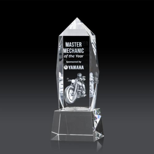 Corporate Awards - Crystal Awards - Crystal Pillar Awards - Bloomington on Base 3D - Clear