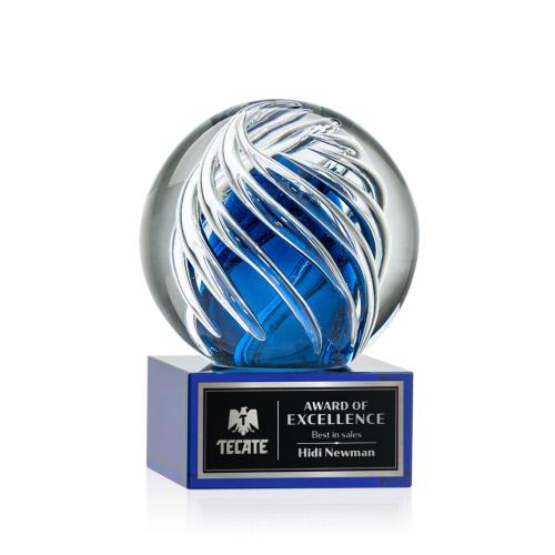 Corporate Awards - Modern Awards - Genista Blue on Hancock Base Spheres Glass Award