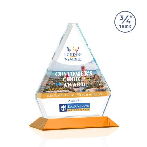 Corporate Awards - Glass Awards - Colored Glass Awards - Fyreside Full Color Amber Diamond Crystal Award