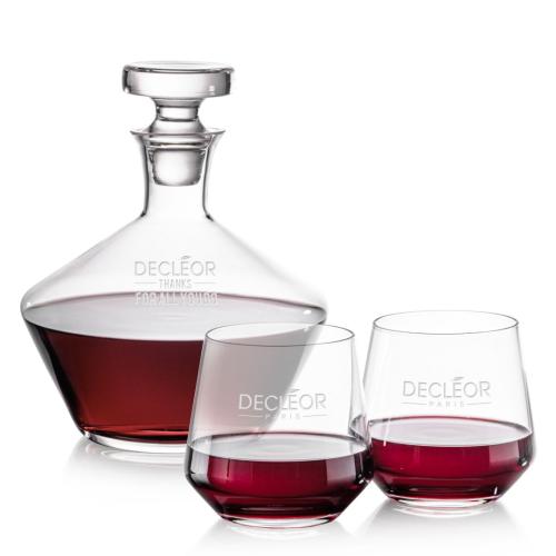 Corporate Recognition Gifts - Etched Barware - Tucson Decanter & Stemless Wine Set