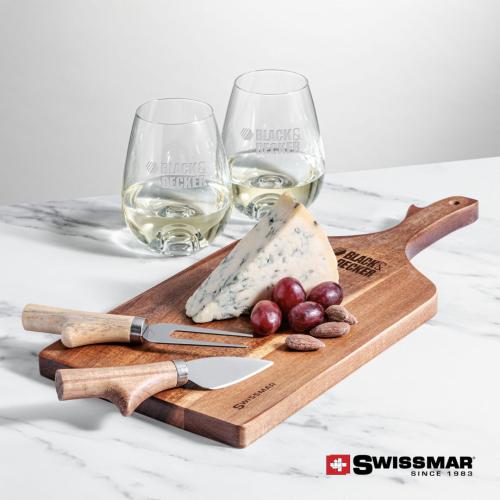 Corporate Recognition Gifts - Etched Barware - Swissmar® Paddle Board & 2 Edderton Stemless Wine