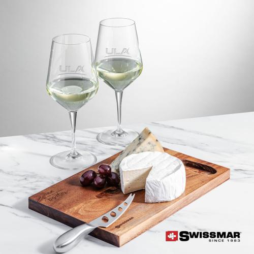 Corporate Recognition Gifts - Etched Barware - Swissmar® Acacia Board &  2 Germain Wine