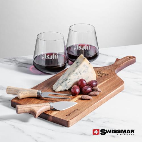 Corporate Recognition Gifts - Etched Barware - Swissmar® Paddle Board & 2 Cannes Stemless Wine