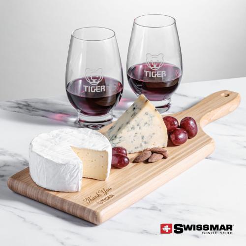 Corporate Recognition Gifts - Etched Barware - Swissmar® Bamboo Board & 2 Glenarden Stemless Wine