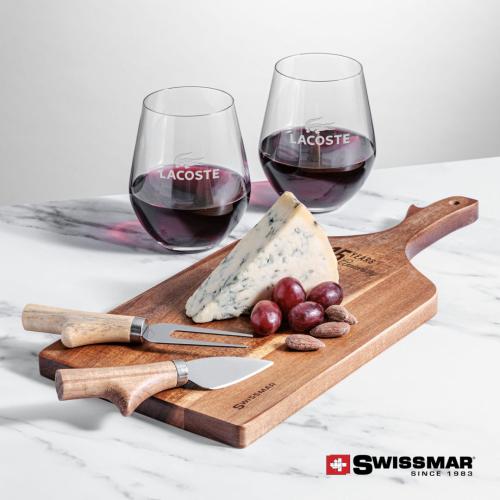 Corporate Recognition Gifts - Etched Barware - Swissmar® Paddle Board & 2 Reina Stemless Wine