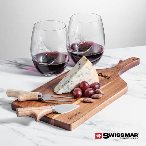 Corporate Recognition Gifts - Etched Barware - Swissmar® Paddle Board & 2 Bartolo Stemless Wine