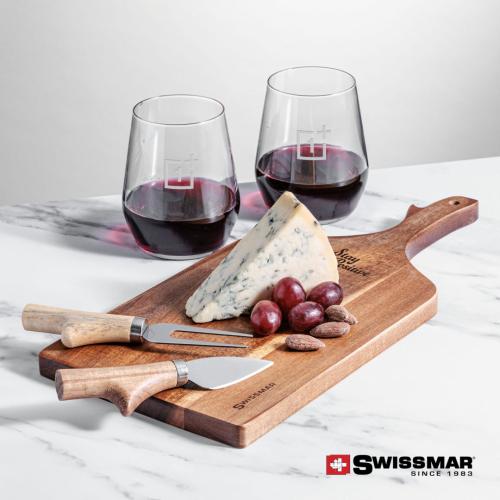 Corporate Recognition Gifts - Etched Barware - Swissmar® Paddle Board & 2 Germain Stemless Wine