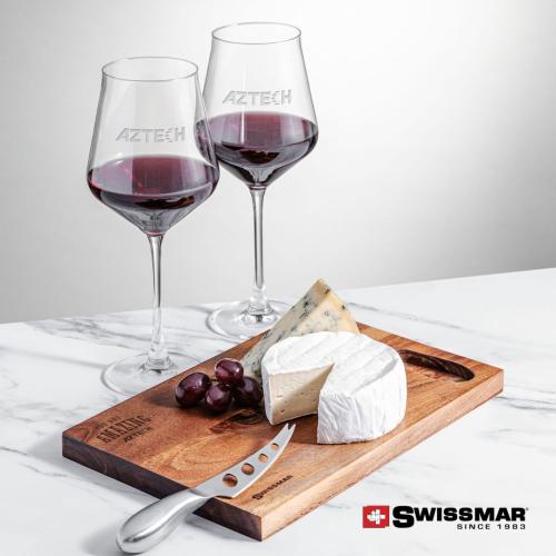 Corporate Recognition Gifts - Etched Barware - Swissmar® Acacia Board &  2 Bretton Wine