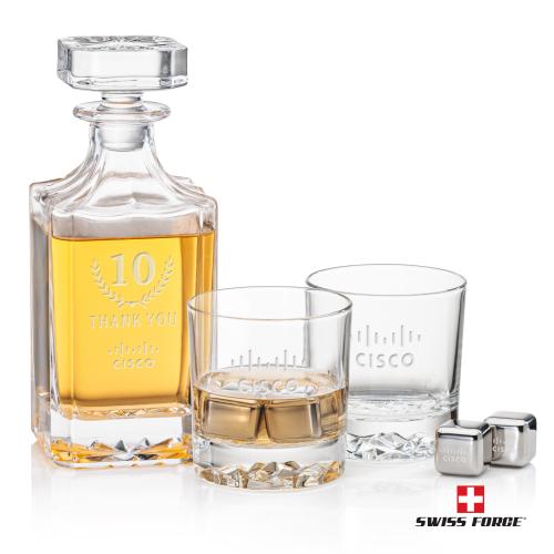 Corporate Recognition Gifts - Etched Barware - Cassidy Decanter Set & Ice Cubes