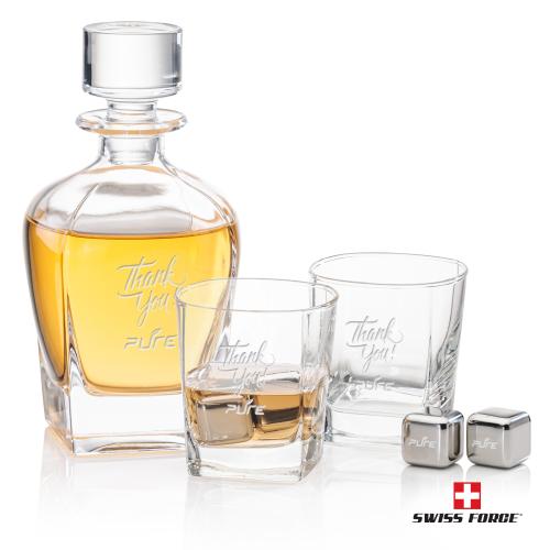 Corporate Recognition Gifts - Etched Barware - Sterling Decanter Set & Ice Cubes