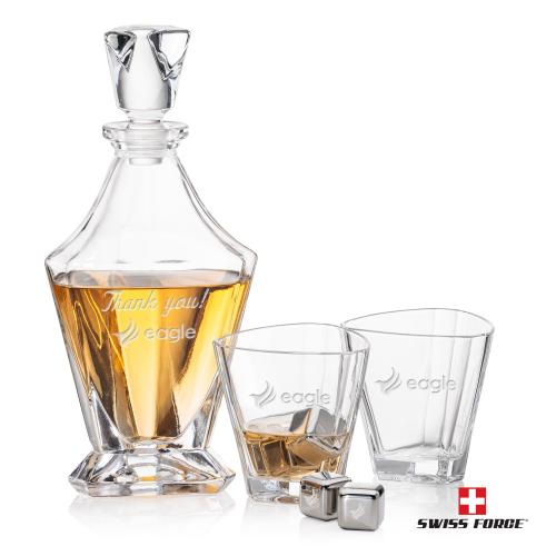 Corporate Recognition Gifts - Etched Barware - Arellano Decanter Set & Ice Cubes